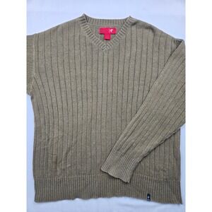 Old College Inn Mens V Neck Ribbed Sweater Knit Top Olive Green XXL